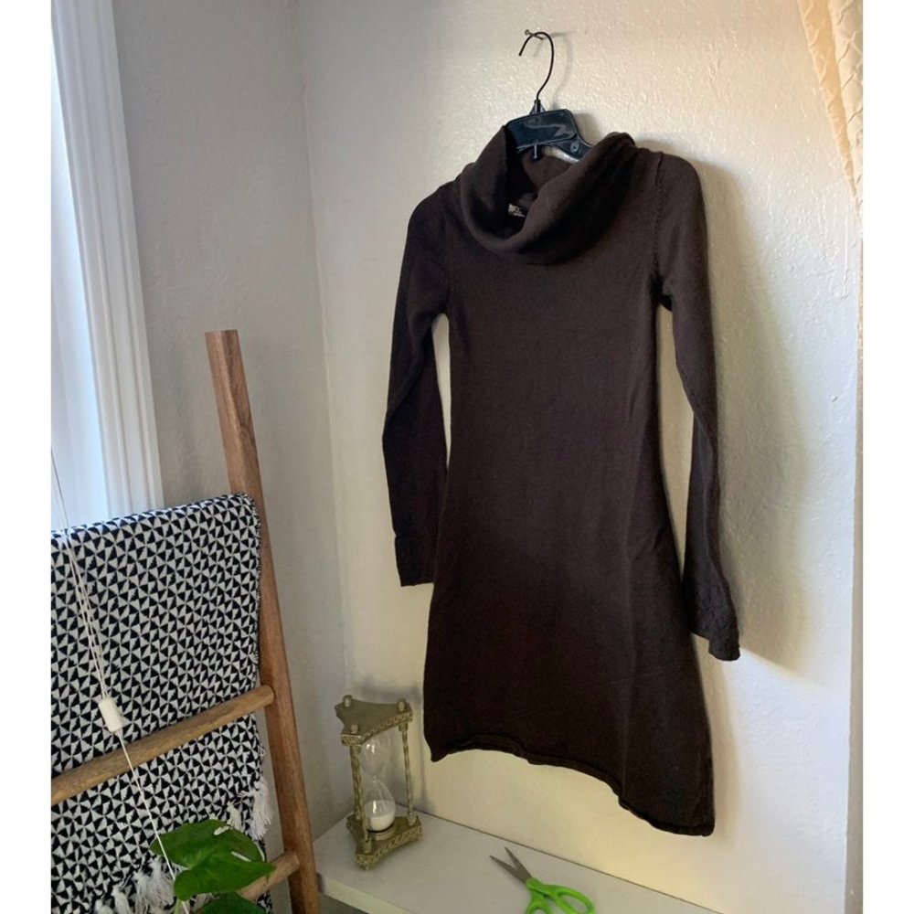 Prana Dark Brown Cowl Neck Knit Mini Dress